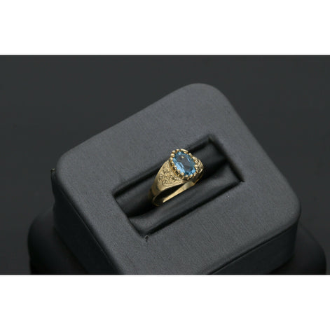 14 Karat Gold Cz Light Blue Oval Girl Ring