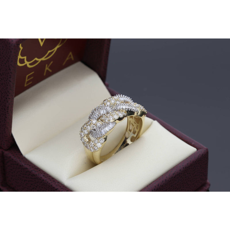 Front view of 1.60 CTW Cuban link diamond ring for men by VEKA Jewelry