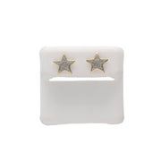 Pair of Veka Jewelry 10K gold star stud earrings featuring natural micro-pave diamonds against a crisp white background.