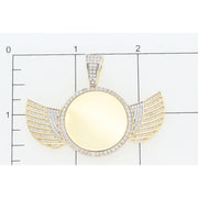 Measurement ruler showing dimensions of 10K yellow gold CZ angel wings memory pendant 55mm wingspan