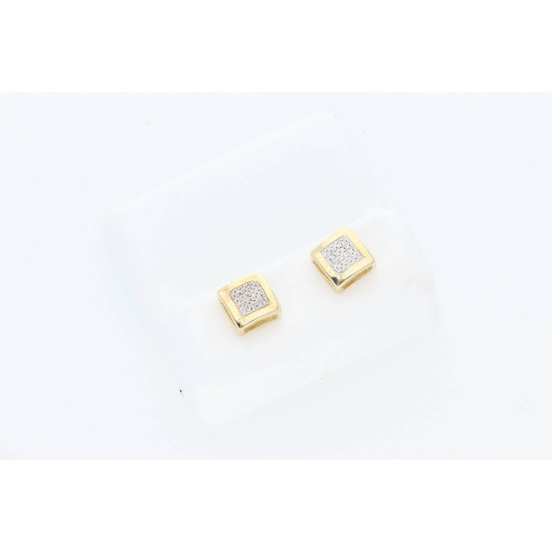 10k Square Natural Diamond Yellow Gold Stud Earrings 