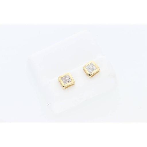 10k Square Natural Diamond Yellow Gold Stud Earrings 