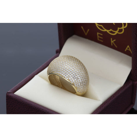 14K gold pavé dome ring with CZ stones in luxury jewelry box - statement ring for women by Veka Jewelry