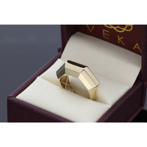 14K gold geometric ring with architectural design in luxury jewelry box - modern statement ring for women by Veka Jewelry