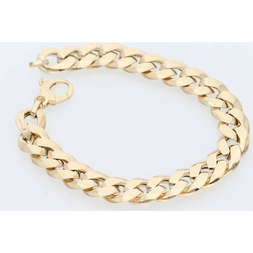 14K Gold chain Cuban Link bracelet on a light gray background