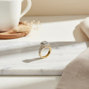 Luxury 1.5 CTW natural diamond engagement ring from the VEKA Jewelry bridal collection on a marble surface