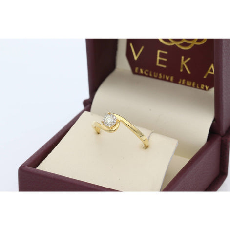 14K yellow gold fleur diamond promise ring in a luxury Veka Jewelry presentation box