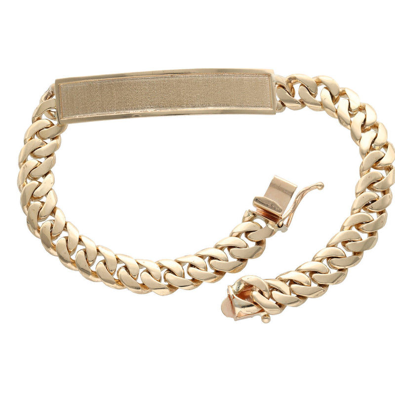 14K Solid Gold Cuban Link ID Bracelet 