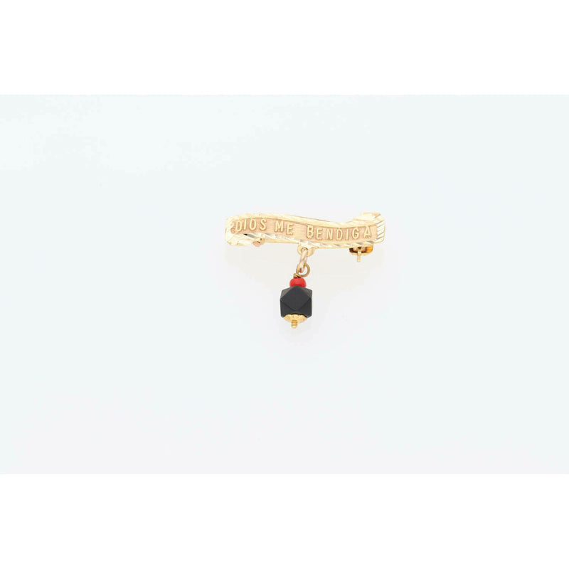 14K Gold Azabache Pin Charm - Dios Me Bendiga - Traditional Protection Jewelry by Veka Jewelry