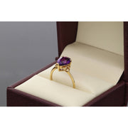 14K yellow gold purple amethyst zircon ring with teardrop solitaire setting - elegant birthstone alternative by VEKA JEWELRY