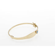 Engraveable 14k Gold bangle for babies and toddlers with a heart and a blue devil 