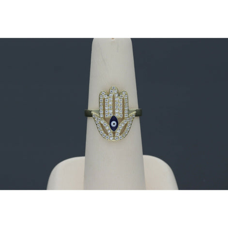 Gold & Cz Hamsa Blue Eye Ring