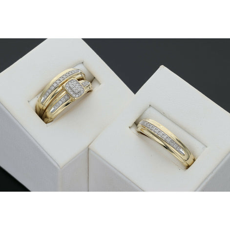 14 Karat Gold & 0.26 Ctw Diamond Classic  Line Wedding Trio Set Ring