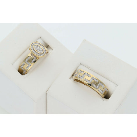 14 Karat Gold & 0.51 Ctw Diamond Oval Maze Wedding Duo Set Ring