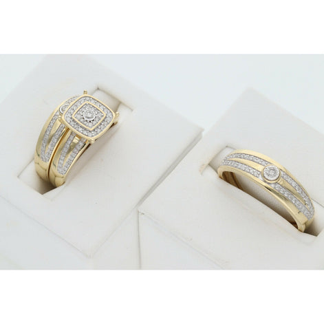 14 Karat Gold & 0.76 Ctw Diamond Two Lines  Wedding Trio Set Rings