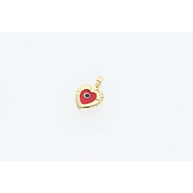 14 Karat Gold Red Heart Shape Eye Charm 0.9