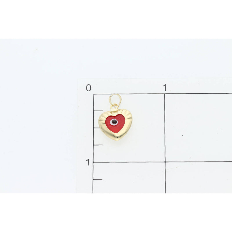 14 Karat Gold Red Heart Shape Eye Charm 0.9