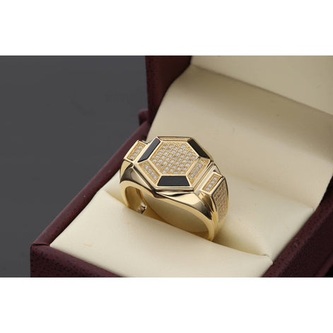 14K Gold Hexagon Shape Onyx Ring