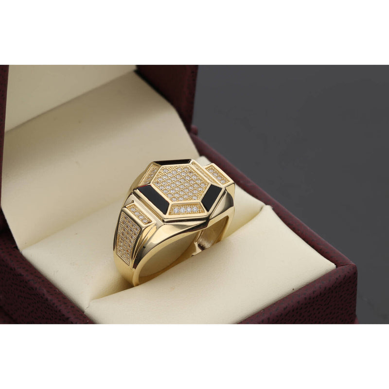 14 Karat Gold Hexagon Shape Onyx Ring