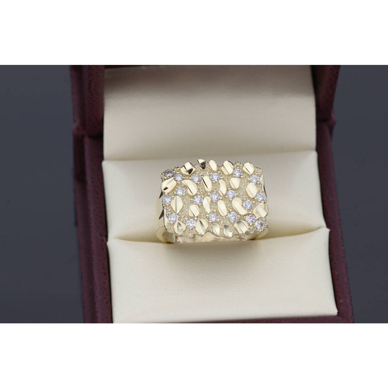 10K Gold & CZ Rect Nugget Ring S.10 W:6.1