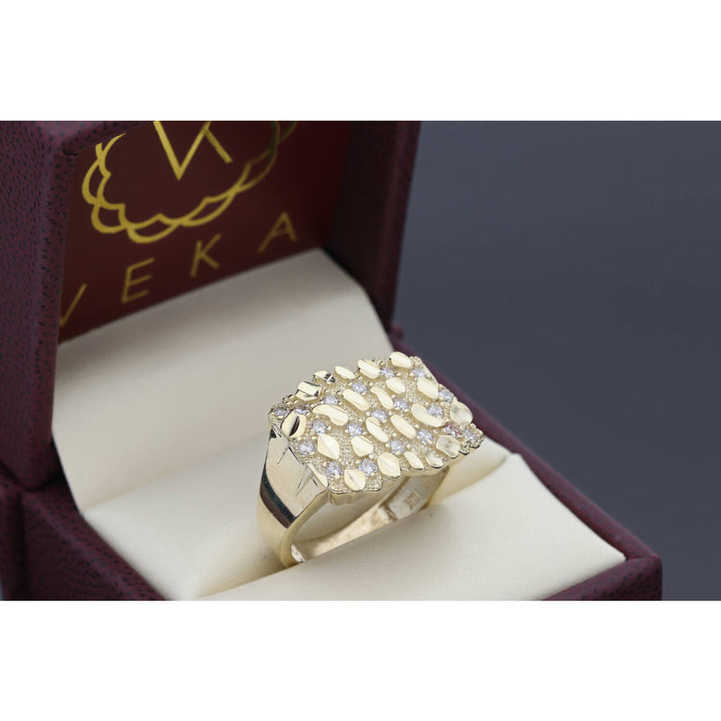 10K Gold & CZ Rect Nugget Ring S.10 W:6.1