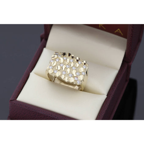 10K Gold & CZ Rect Nugget Ring S.10 W:6.1