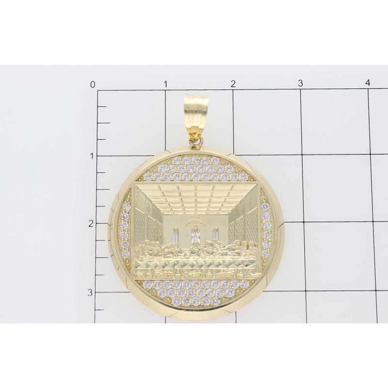 10 Karat Gold & CZ Last Supper Big Medallion Charm