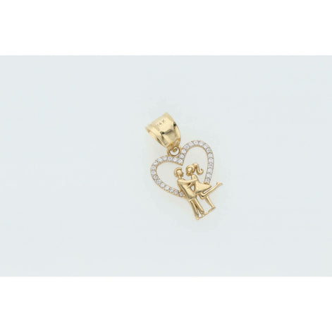 14 Karat Gold Cz Heart Shape Love Couple Charm W:1.7