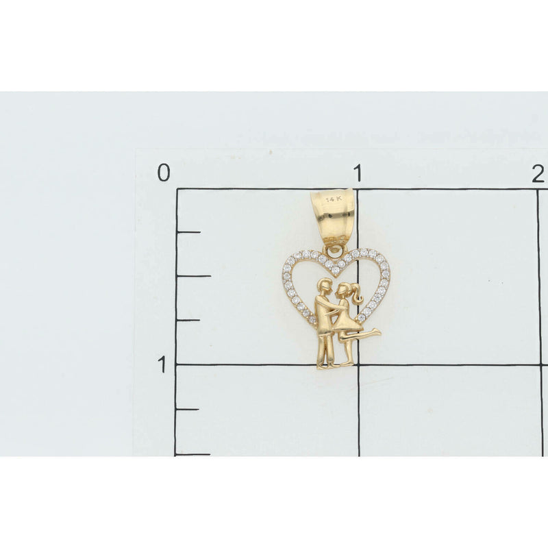 14 Karat Gold Cz Heart Shape Love Couple Charm W:1.7