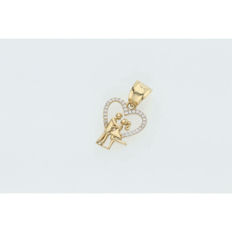 14 Karat Gold Cz Heart Shape Love Couple Charm W:1.7