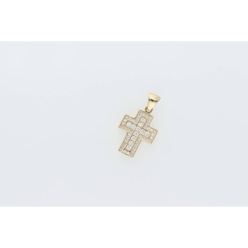 14 Karat Gold Cz Small Cross Charm W:1.5