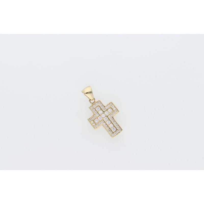 14 Karat Gold Cz Small Cross Charm W:1.5