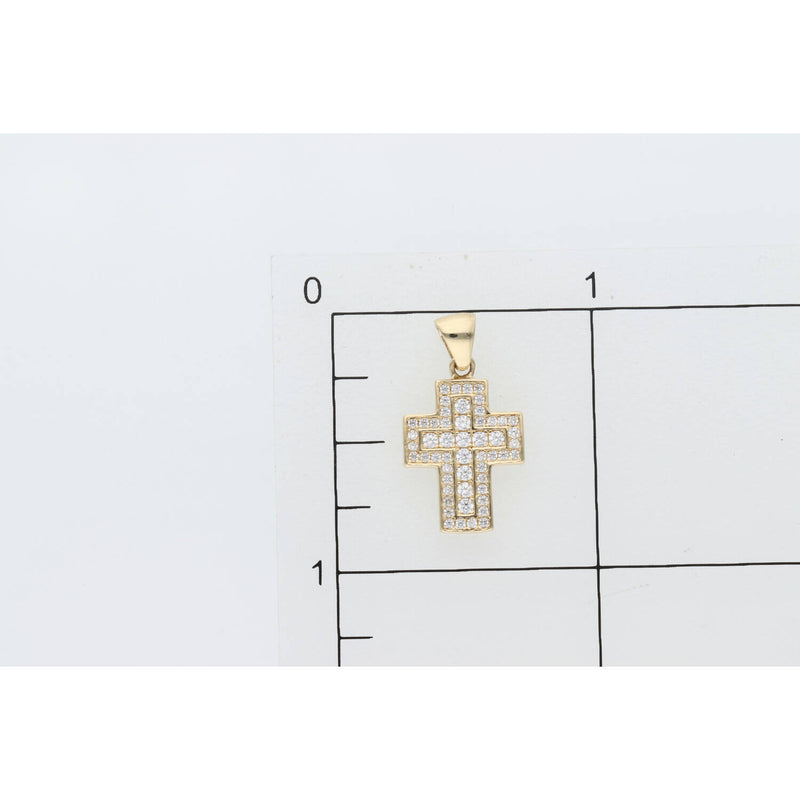 14 Karat Gold Cz Small Cross Charm W:1.5