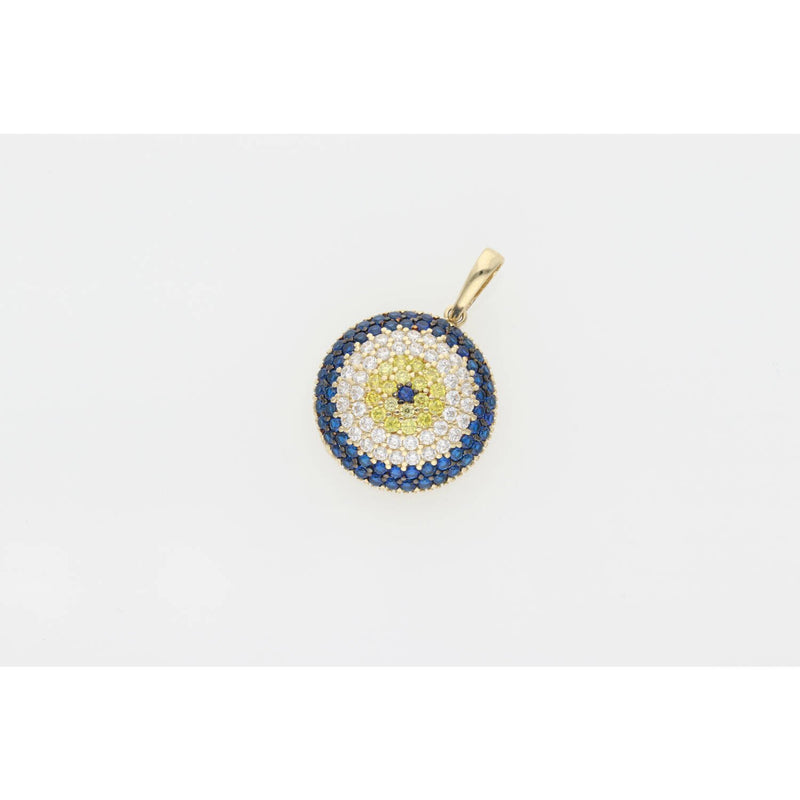 14 Karat Gold Cz Round Eye Charm W:3.4