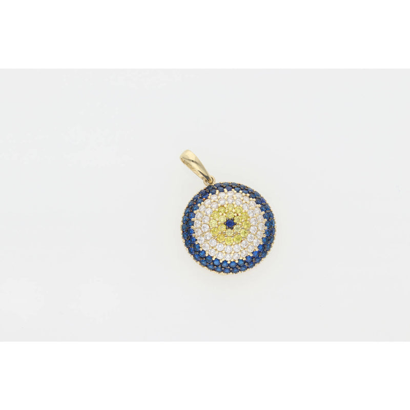 14 Karat Gold Cz Round Eye Charm W:3.4