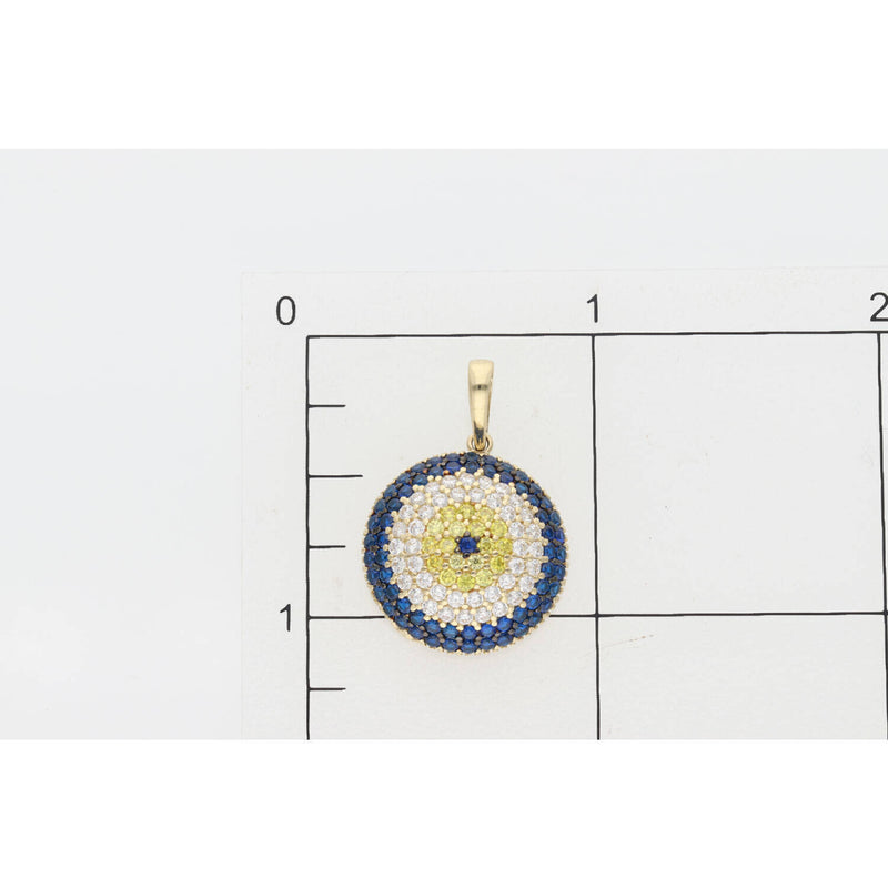 14 Karat Gold Cz Round Eye Charm W:3.4
