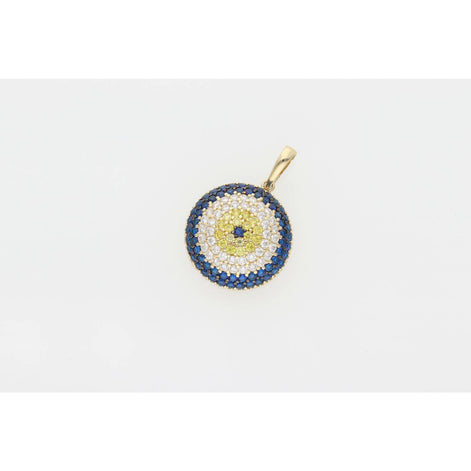 14 Karat Gold Cz Round Eye Charm W:3.4