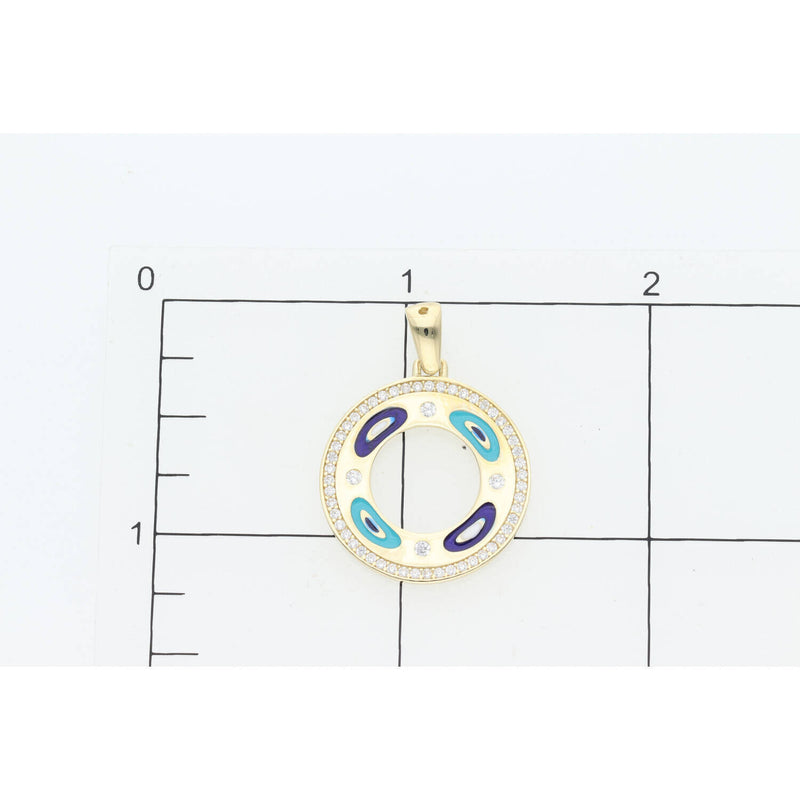 14 Karat Gold Cz Eye Round Charm W:3.2