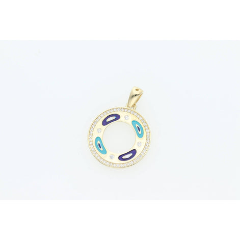 14 Karat Gold Cz Eye Round Charm W:3.2