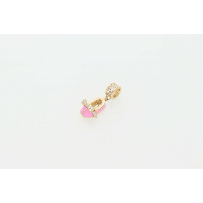 14K Gold Cz Pink Shoe Mini Charm W: 1.7