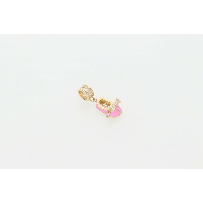 14K Gold Cz Pink Shoe Mini Charm W: 1.7