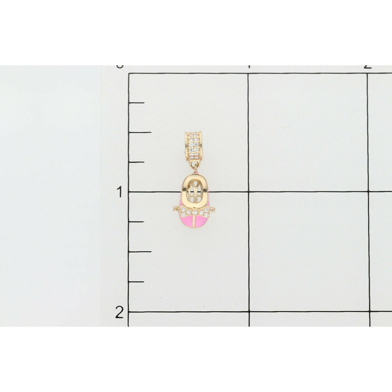 14K Gold Cz Pink Shoe Mini Charm W: 1.7