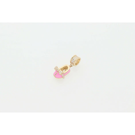 14K Gold Cz Pink Shoe Mini Charm W: 1.7