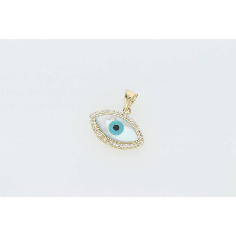 14 Karat Gold Cz Oval Eye Charm W:2.1