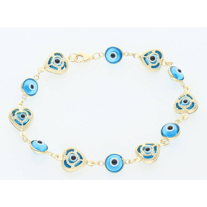 14K G Blue, Heart & Eye Bracelet 3.2x7"w6.2