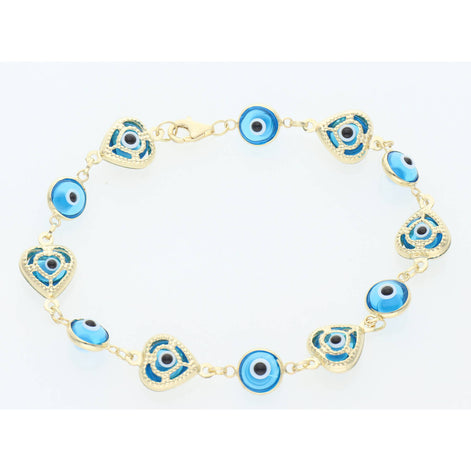 14K G Blue, Heart & Eye Bracelet 3.2x7