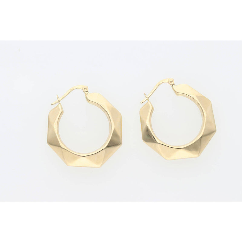 14K Gold Hexagon Hoop Earring W: 3.8