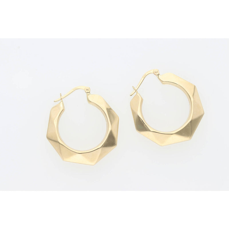 14K Gold Hexagon Hoop Earring W: 3.8