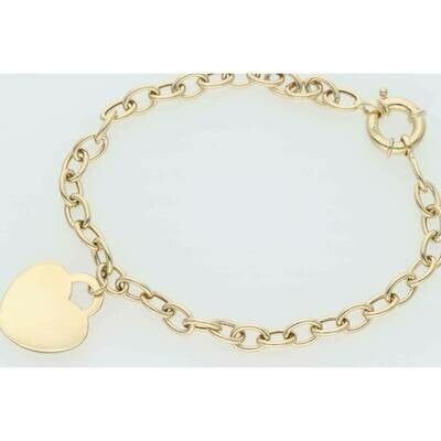 14K Gold Plain Heart Rollo Bracelet 5x8"W:5.2