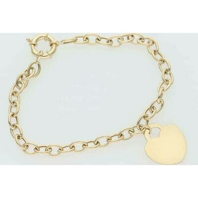 14K Gold Plain Heart Rollo Bracelet 5x8"W:5.2